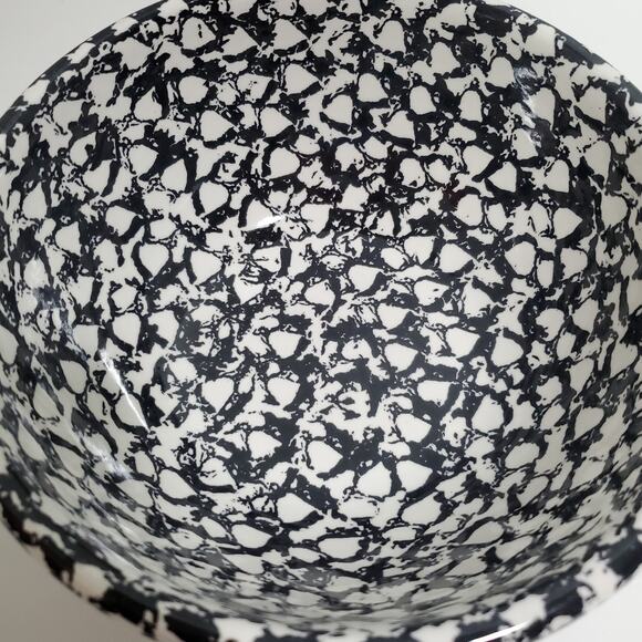 Vintage Gaetano Pottery 8" Serving Bowl Black White Splatter Ceramic MCM USA - Picture 5 of 10